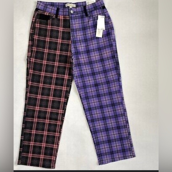 MADDEN GIRL purple Mixed-Plaid beetlejuiceStraight-Leg Dad Jeans size 28 new - Picture 4 of 4